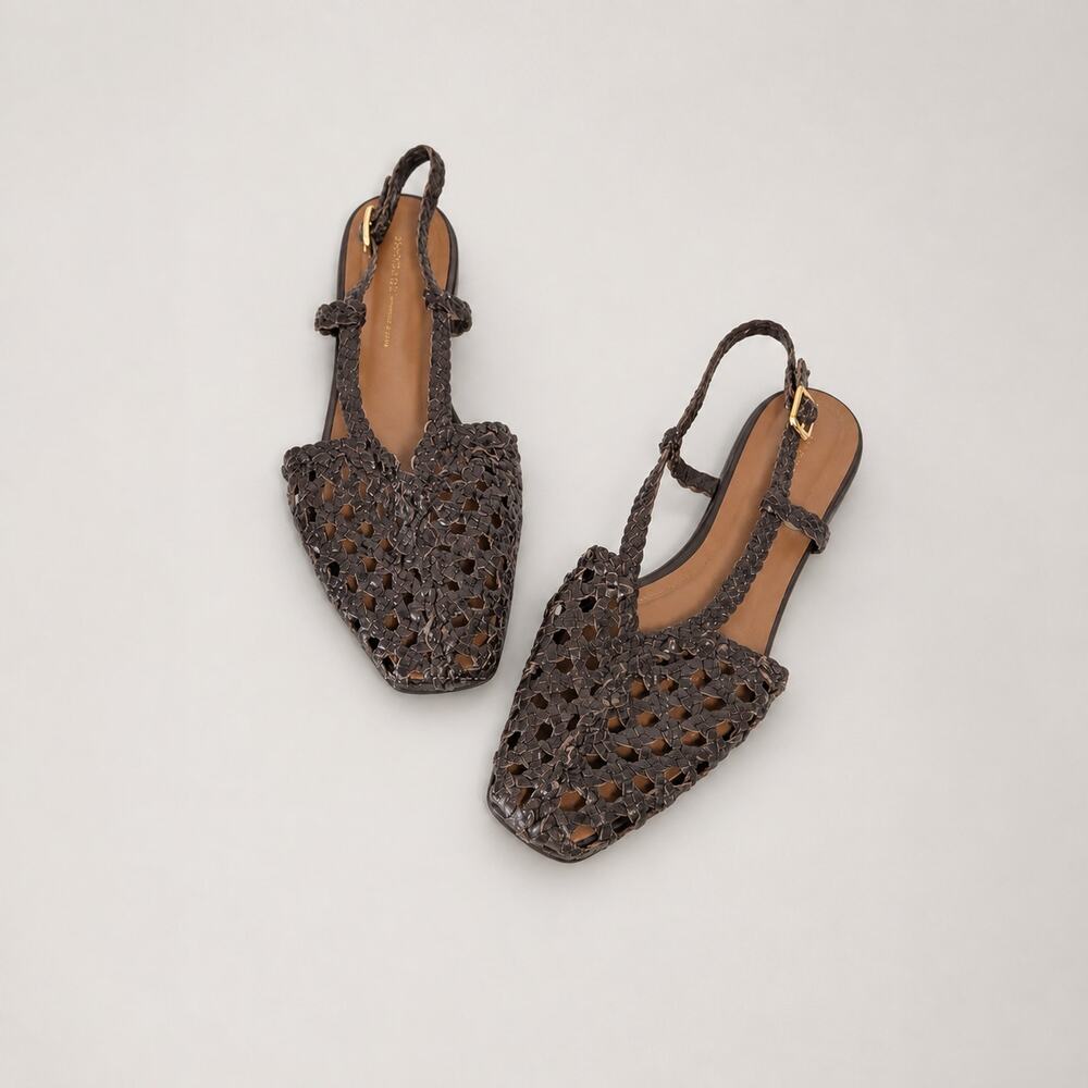 Margaux The Altea Espresso Woven Leather Slingbacks Sandals Womens EU39.5/US9